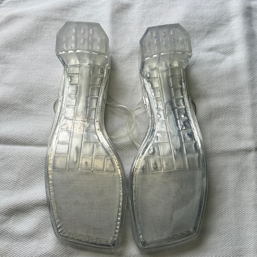 Jeffrey Campbell Latus Clear/Silver Square Toe Block Heeled Sandals Size 8 - Picture 7 of 9